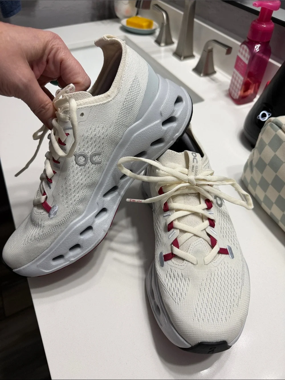 On Running Women's Sneakers in Cream with Pink Accents